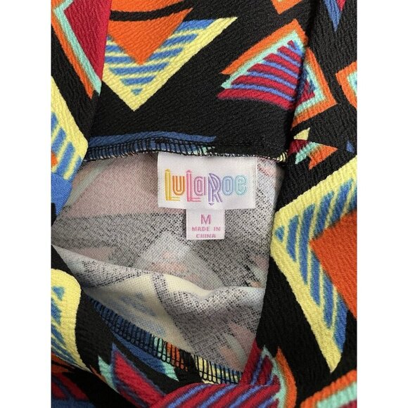 LuLaroe Azure A-Line Knee Length Skirt Black Orange Blue Geometric Womens Medium - Picture 5 of 5